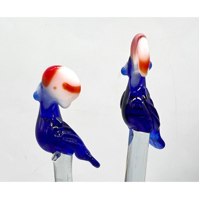 Late 20th Century Vintage Cobalt Blue Glass Toucan Bird Swizzle Sticks/ Cocktail Stirrers - Set of 6 For Sale - Image 5 of 8