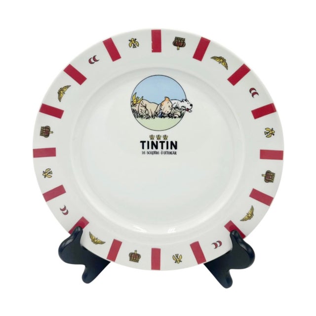 White Vintage Tintin & Snowy Porcelain Plate For Sale - Image 8 of 8
