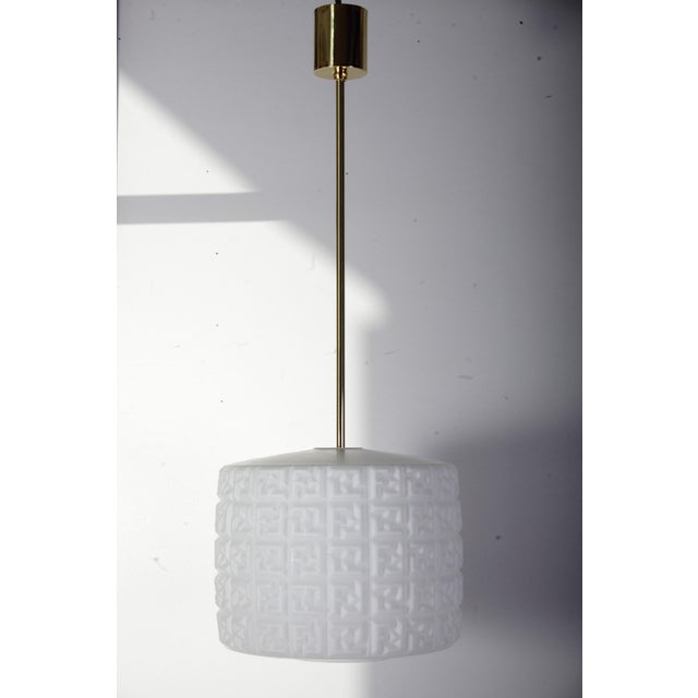 Geometric Opaline and Brass Pendant Light from Osvetlovaci Sklo V.M., Former Czechoslovakia, 1960s For Sale - Image 15 of 18