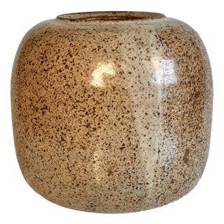 Hand-Thrown Ceramic Art Vase with Speckled Earth-Tone Glaze, Germany, 1980s For Sale