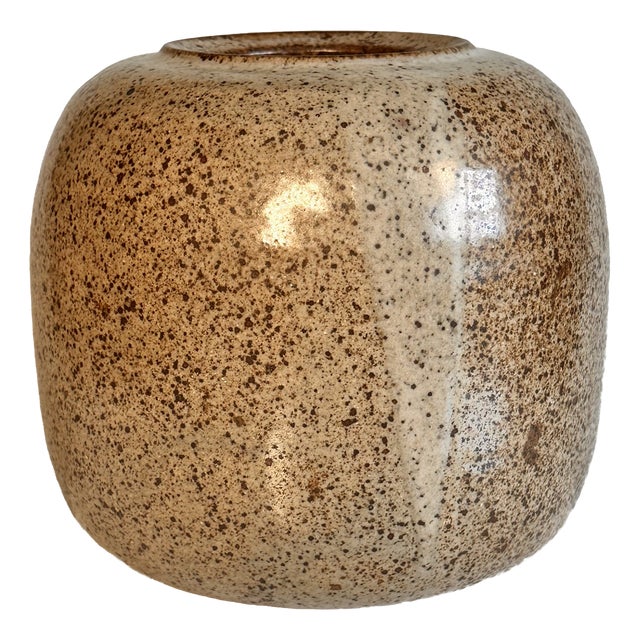 Hand-Thrown Ceramic Art Vase with Speckled Earth-Tone Glaze, Germany, 1980s For Sale