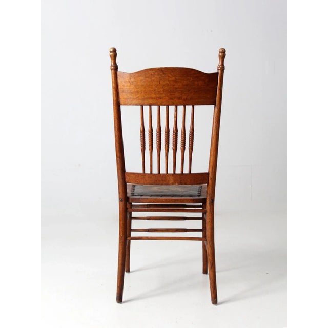 Brown Antique Pressed Back Chair With Leather Seat For Sale - Image 8 of 11