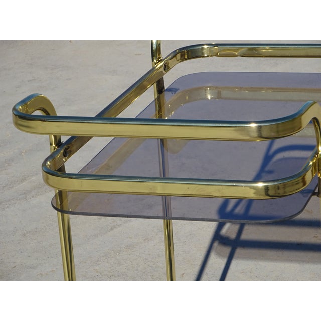 Rolling Serving Cart in Gilded Metal and Glass, 1980s For Sale - Image 9 of 18
