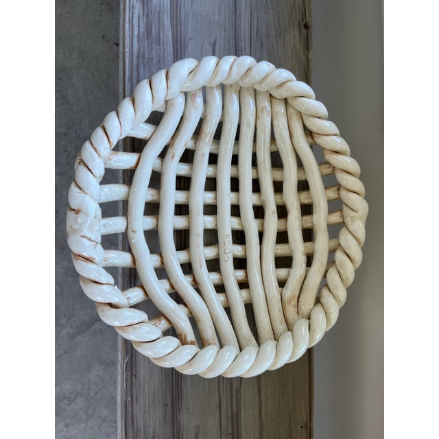 Ivory 1960s Handcrafted Rustic Basketweave Ceramic Bowl For Sale - Image 8 of 12