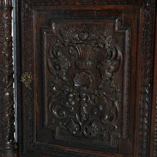 Early Antique Continental Carved Oak Reliquary Cabinet & Carved Columns, 18th Century For Sale - Image 10 of 13