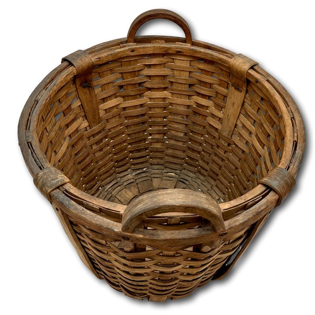 Large Size Substantially Made Antique American Hand Woven Ash Wood Splint Maine Apple Farm Basket For Sale - Image 4 of 18
