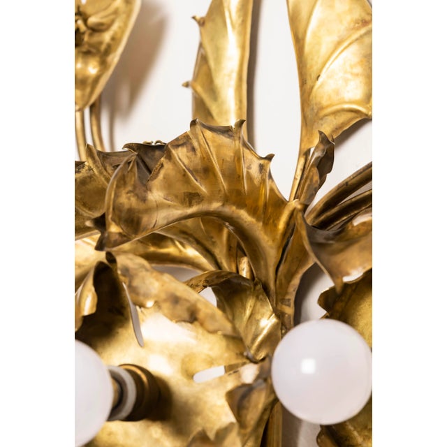 Large Art Nouveau Thistle Wall Sconce in Hammered Brass, France, 20th Century For Sale - Image 6 of 17