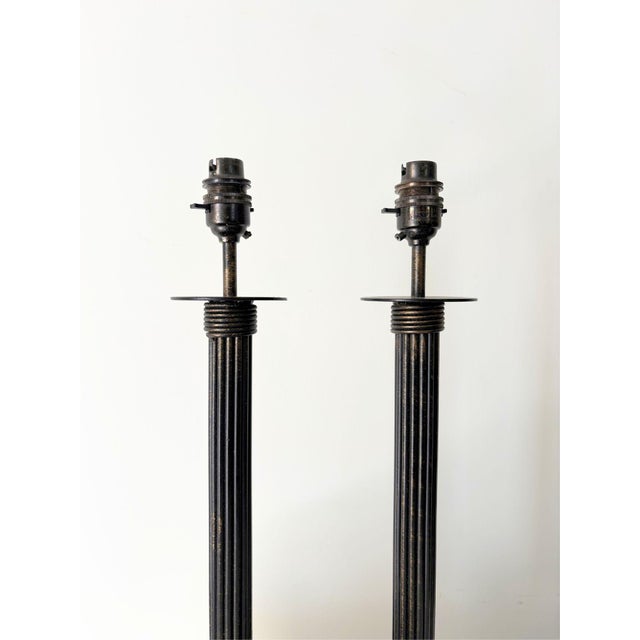 Cast Metal Column Lamps with Reeded Detail, 1980s, Set of 2 For Sale - Image 4 of 8
