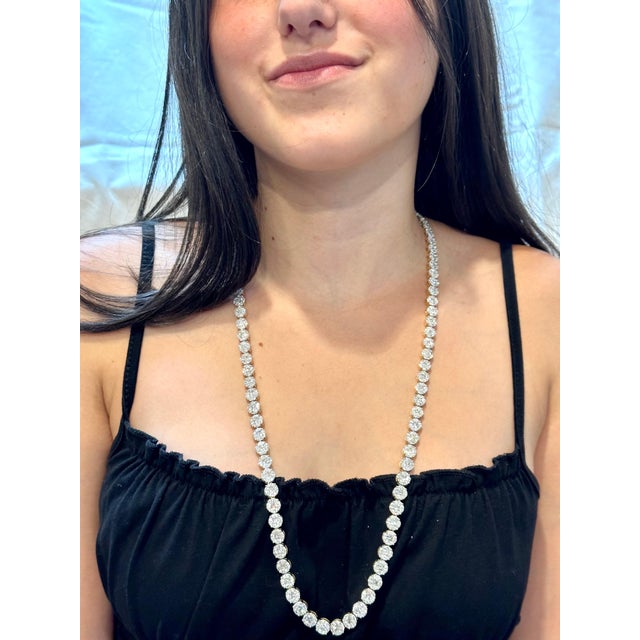 Certified 47 Ct Pave Set Diamond Riviera Necklace in 18 Kt White Gold 28" Long For Sale In New York - Image 6 of 8
