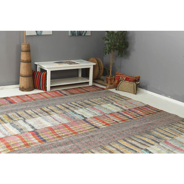 Mid 20th Century Vintage Striped Modern Large Kilim Rug For Sale In Los Angeles - Image 6 of 7