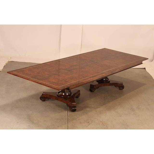 High Quality Custom Made Double Pedestal Dining Table. Features A Rectangular Fixed Top With Dramatic Burl Walnut Veneers,...