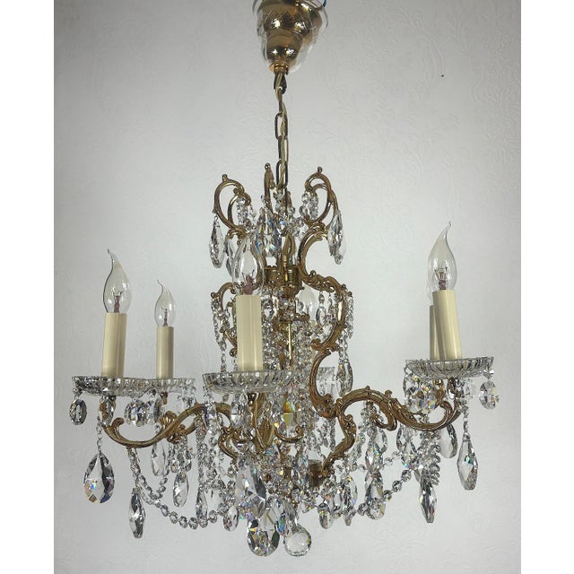 1960s Brass and Lead Crystal Chandelier from Palwa, 1960s For Sale - Image 5 of 13