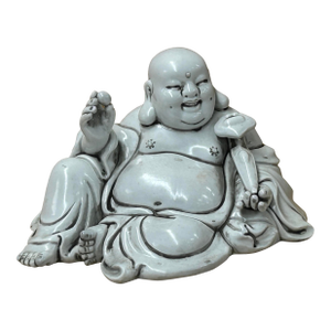 Oriental White Happy Laughing Buddha Ru Yi Deity Porcelain Figure
