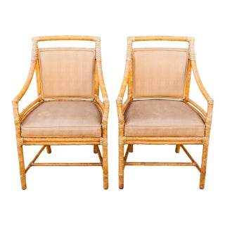 Late 20th Century Vintage Target Pattern Bamboo Dining Chairs by McGuire - Set of 2 For Sale