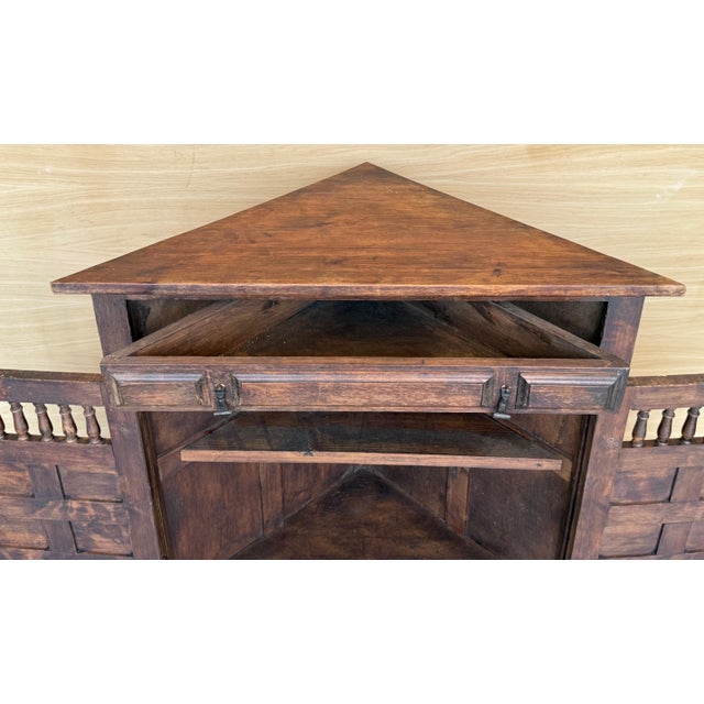 Antique French Corner Cabinet Cupboard Storage with Drawer and Door For Sale - Image 4 of 18