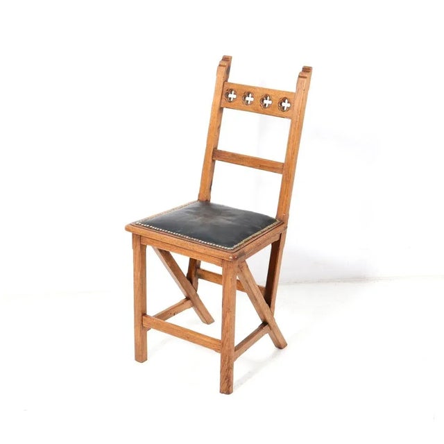 Wood Arts & Crafts Art Nouveau Oak and Skai Side Chair by Hendrik Petrus Berlage, 1900s For Sale - Image 7 of 10