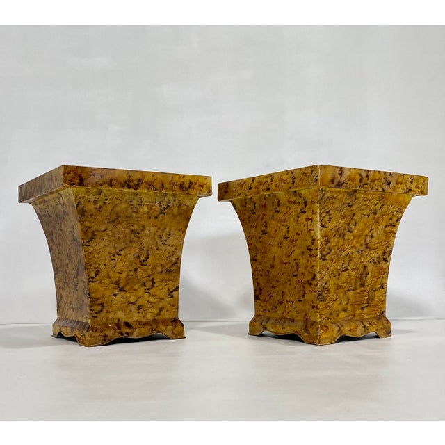 Campaign 1980’s Pair Faux Tortoise Shell Planters/Cache Pots For Sale - Image 3 of 16