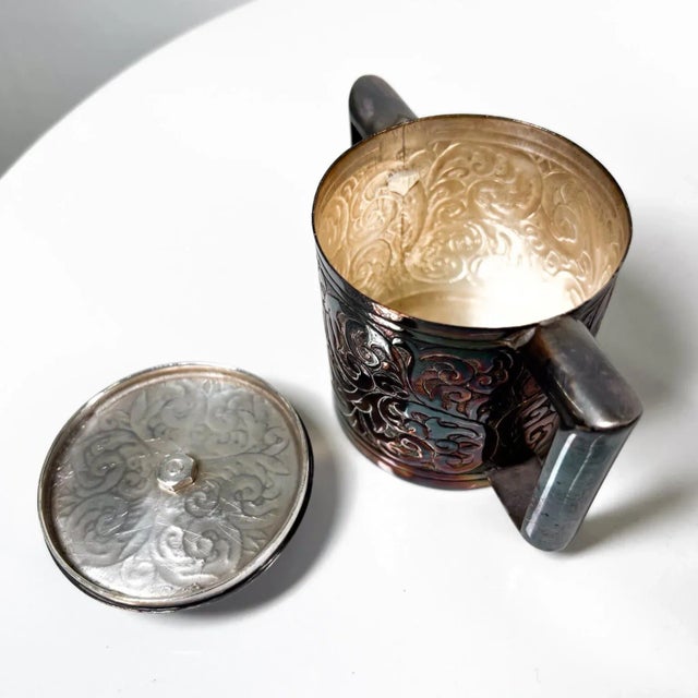 1900s Hand Wrought Embossed Sterling Silver Pitcher Set Creamer and Sugar For Sale - Image 12 of 13