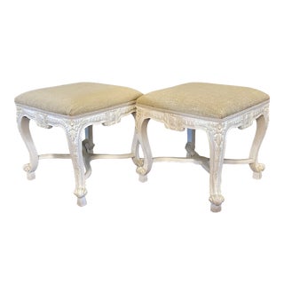 Mid Century Upholstered French Louis Footstools - a Pair For Sale