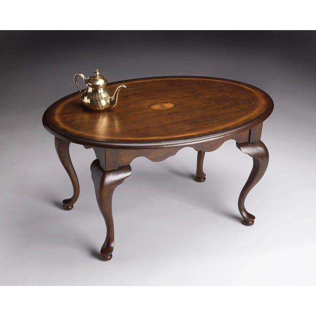 Spritely Home Accent Furniture Grace Oval 4 Legs Coffee Table, Dark Brown For Sale - Image 4 of 5