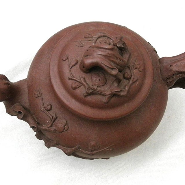 1920s Antique Chinese Yixing Zisha Teapot With Plum Blossom Branches, Hand-Carved For Sale - Image 5 of 8