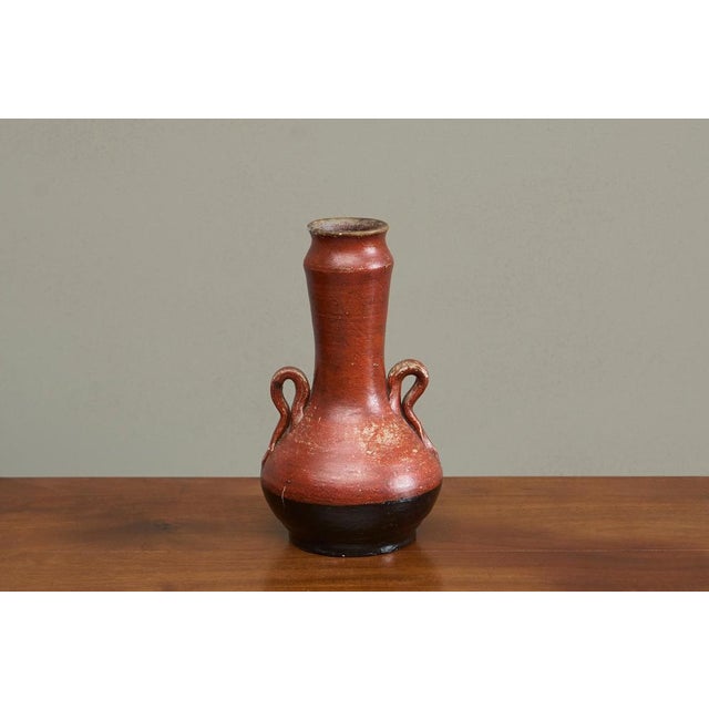 Mid-Century Red and Black Studio Pottery Vase with Sculptural Handles, 1930s For Sale - Image 6 of 12