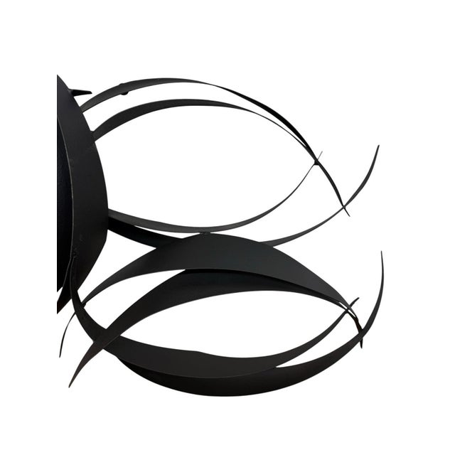 Vintage Curtis Jere 1990’s Abstract “Flight” Black Metal Wall Sculpture 50” For Sale In Philadelphia - Image 6 of 9