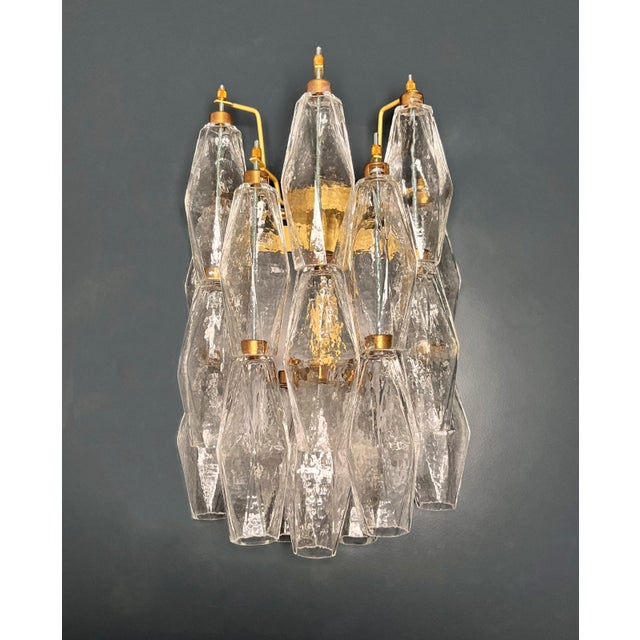 Vintage Italian Clear Murano Glass Poliedri Wall Sconces, 1990, Set of 2 For Sale - Image 4 of 13