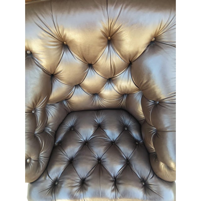 English Experience the Height of Classic Luxury With This Leather Chesterfield Chair With Elegant Brass Nailhead Trim. For Sale - Image 3 of 9