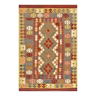 Tribal Kilim Rug 3’4” X 4’11” Brown Wool Geometric Handwoven Oriental Carpet For Sale