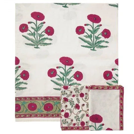 Indian Poppy King Magenta Fitted Sheet For Sale - Image 3 of 7
