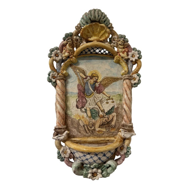 Holy Water Stoup of St. Michael the Archangel, 1950s For Sale