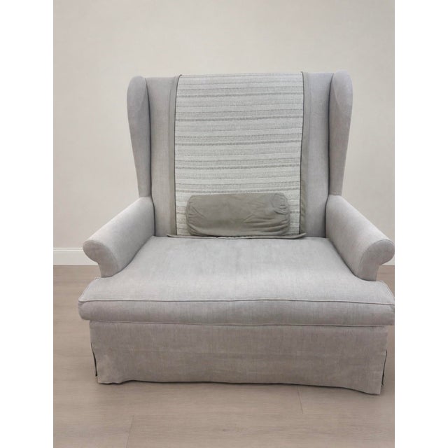 Textile Pair of Gregorius Pineo High Back Loveseats in Oatmeal Linen For Sale - Image 7 of 11