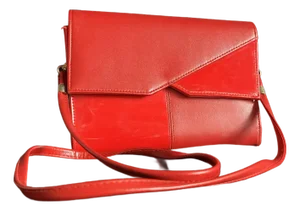 Vintage Italian Red Faux Leather Convertible Shoulder Bag and Clutch With Envelope Flap