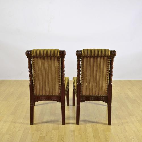 Textile Chairs in Carved Walnut and Striped Olive Velvet, Mid-19th Century, Set of 2 For Sale - Image 7 of 9