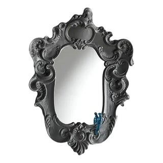 Baroque Mirror with Magnetic Parrot in Gray from Rebirth Ceramics For Sale