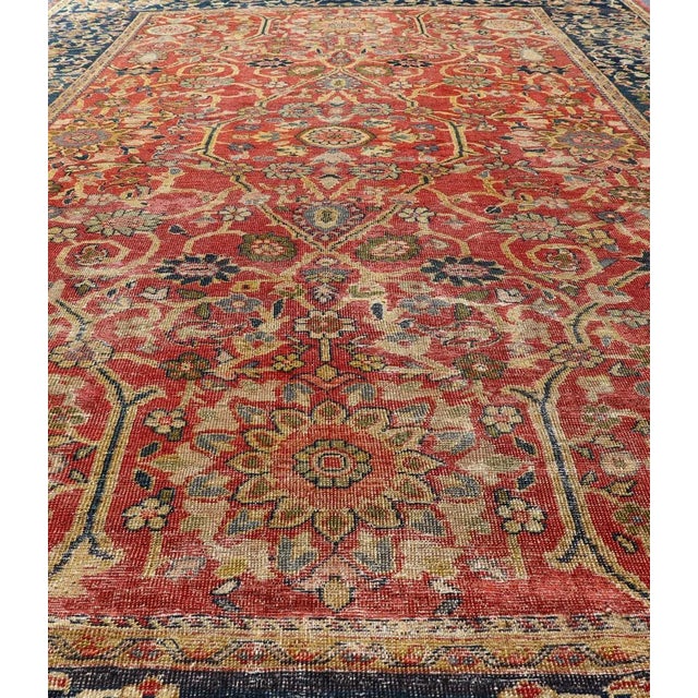 Red Antique Persian, 19th Century Sultanabad Rug in Rust, Blue, Gold, Yellow & Green 8'1 X 13' For Sale - Image 8 of 16