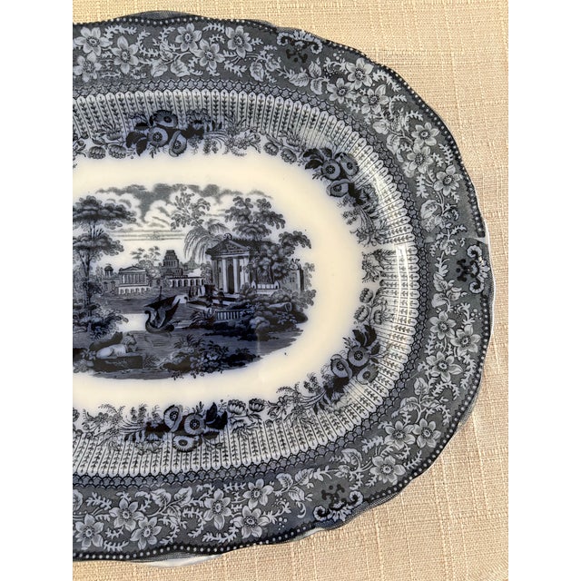 Ceramic Antique Mid-19th Century Ridgways “Grecian” Blue Transferware Graduated Platters (15”, 17”, & 19”) - Set of 3 For Sale - Image 7 of 12