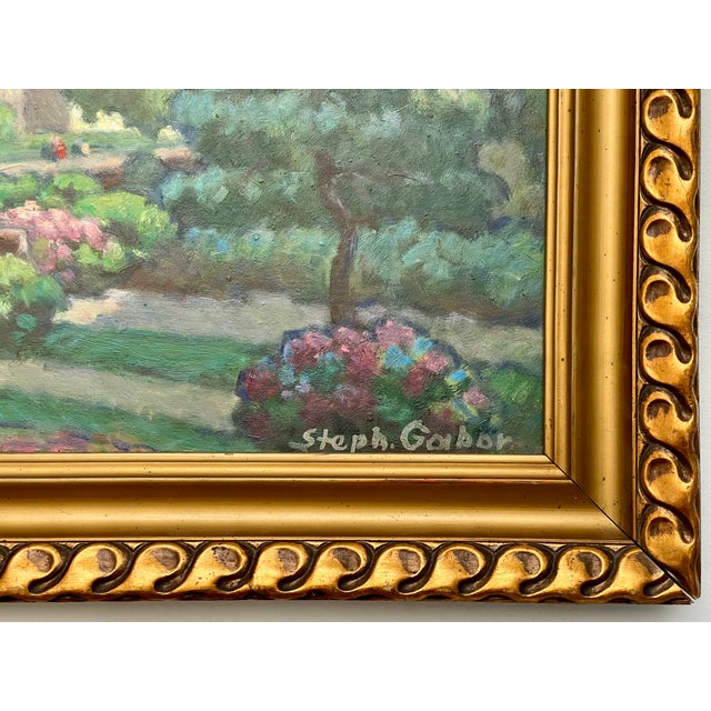 Mid 20th Century Vintage Oil Painting Impressionist City Garden. Signed, Framed. For Sale - Image 10 of 10