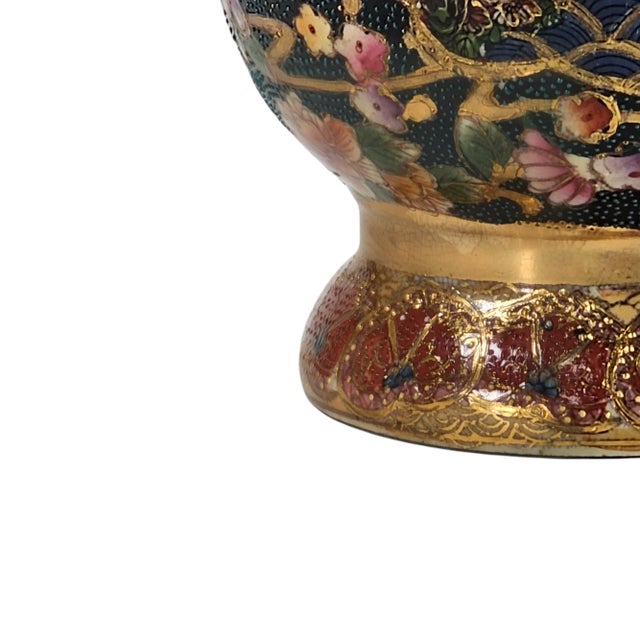 Vintage Moriage Satsuma Gold Embellished Polychrome Temple Vase, Porcelain, 14" For Sale - Image 9 of 12