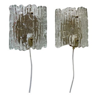 Crystal Ice Glass Wall Sconces by Carl Fagerlund for Orrefors, 1960s, Set of 2 For Sale