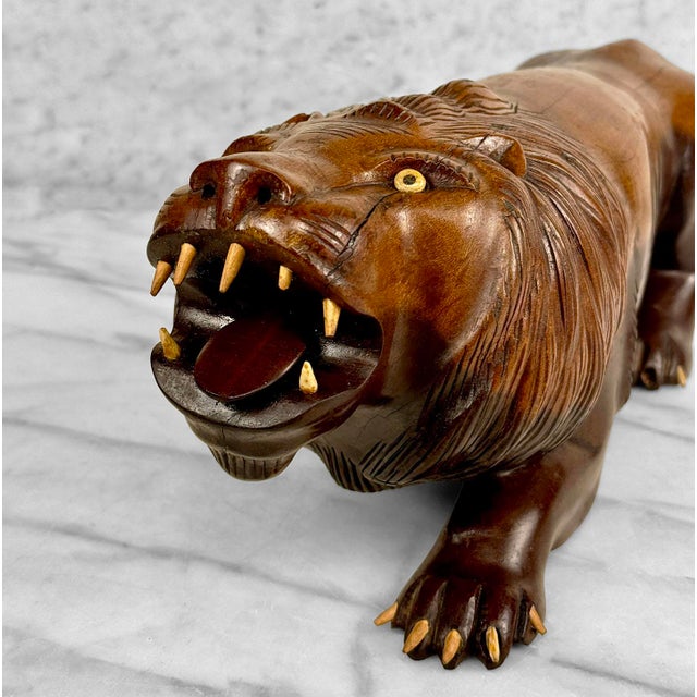 Vintage 15" Traditional Mahogany Lion Carved Sculpture For Sale - Image 6 of 11