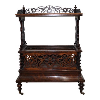 Victorian Mahogany Etagere Hand Carved W/ Brass Wheels For Sale