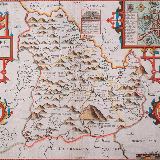 Antique Map of Breconshire, English, Framed, John Speed, Dual Sided, Circa 1627 For Sale - Image 4 of 12