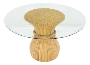 Sheaf of Bamboo Round Glass Top Onion Shape Single Pedestal Dining Table