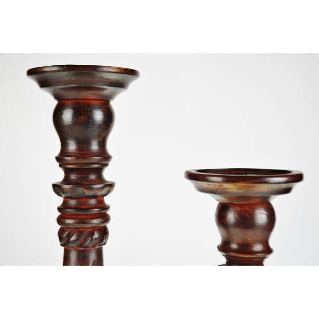 Vintage Carved Wood Pillar Candle Holders a Pair Chairish