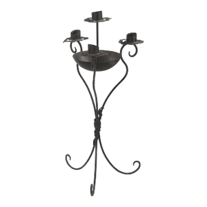 Vintage Victorian Style Wrought Iron Distressed Black Painted Large Candelabra