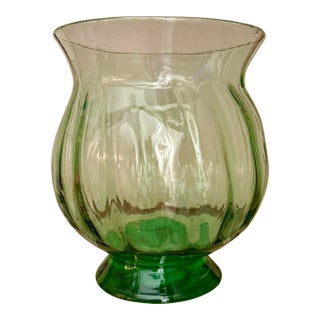 Vintage Art Deco Green Glass Ribbed Vase For Sale