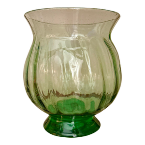 Vintage Green Glass Ribbed Vase - 9 Inches Tall