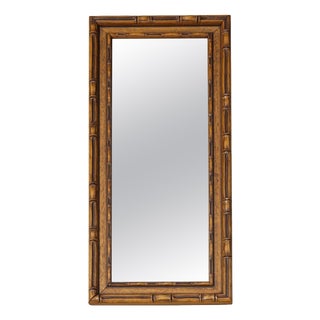Vintage Rectangular Faux Bamboo Wall Hanging Mirror For Sale